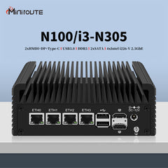 Fanless Mini PC Intel N100/i3-N305,4*Intel i226-V 2.5G Network,5*USB 2.0 1*USB 3.0,OPNsense OpenWRT Soft Router