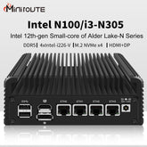 Mini Computer 12th Gen N100/i3-N305 Dual Display DDR5 4x2.5GbE Fanless Mini Desktop PC