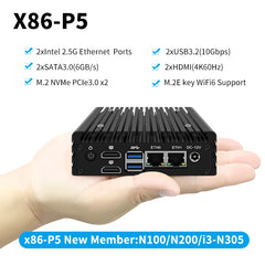 Miniroute x86 P5 Mini PC Intel N100,2xHDMI,2xIntel 2.5Gb Ethernet Ports,2xSATA3.0 Support WiFi6 Portable Computer with OPNsense