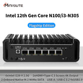 Intel N100/N305 Fanless Mini PC QJ21, 2xHDMI+Type-C Triple Screen Displays,6xIntel i226-V 2.5Gb Ethernet Ports,USB3.2,1xSATA3.0 Support WiFi6 Portable Computer,Proxmox VE,Linux