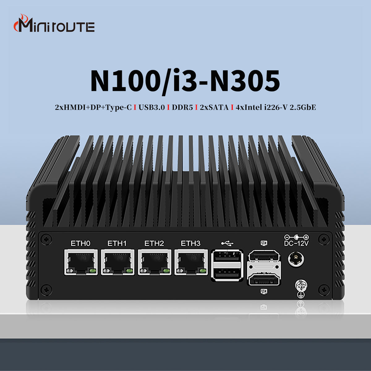 Fanless Mini PC Intel N100/i3-N305 CPU,4*Intel i226-V 2.5G Network,5*USB 2.0 1*USB 3.0,OPNsense Pfsense OpenWRT CNC Soft Router