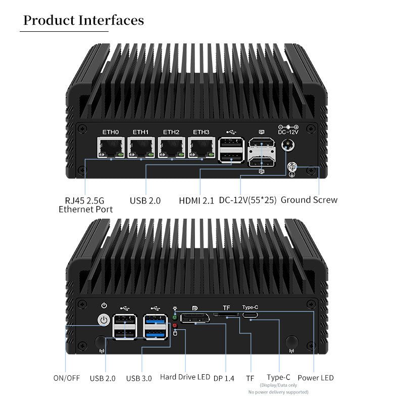 Fanless Mini PC Intel N100/i3-N305 CPU,4*Intel i226-V 2.5G Network,5*USB 2.0 1*USB 3.0,OPNsense Pfsense OpenWRT CNC Soft Router