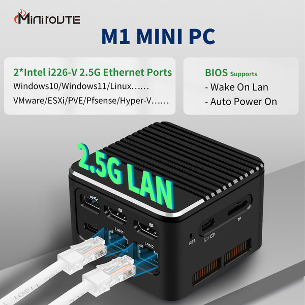 Mrroute Mini Computer Host 12th Gen i3-N305 Dual Display Fanless Mini  Desktop PC 32GB RAM 1TB SSD DDR5 4 Lans Win10 Mini PC