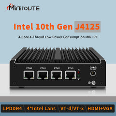Intel J4125 Desktop PC Four Network Ports 2*USB Mini Computer for Firewall Applications