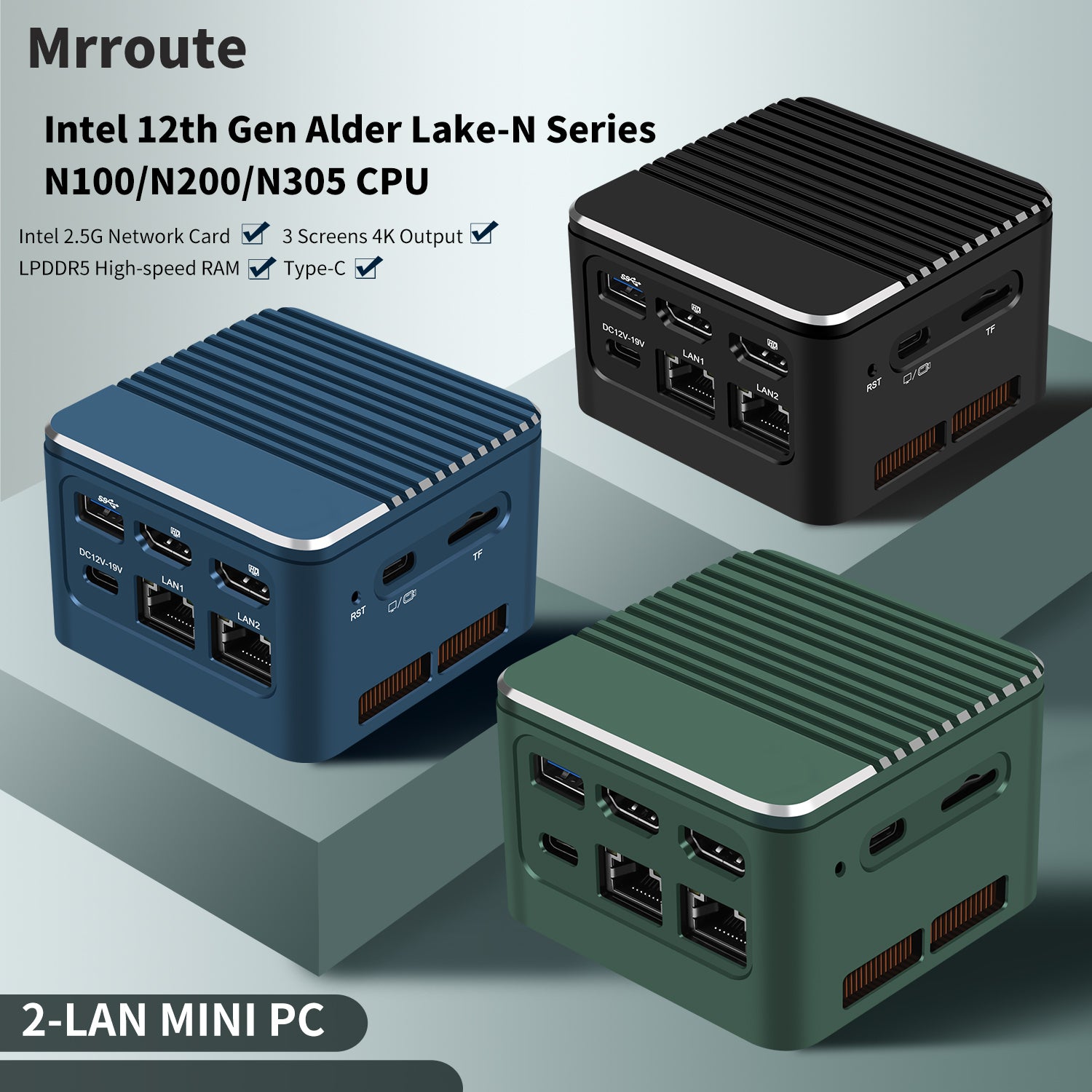 Miniroute M1 Mini PC, Intel N100/N200/i3-N305 Mini Desktop Computer Triple Display 4K@60Hz Output Dual HDMI+Type-C,Support WiFi6/BT5.2