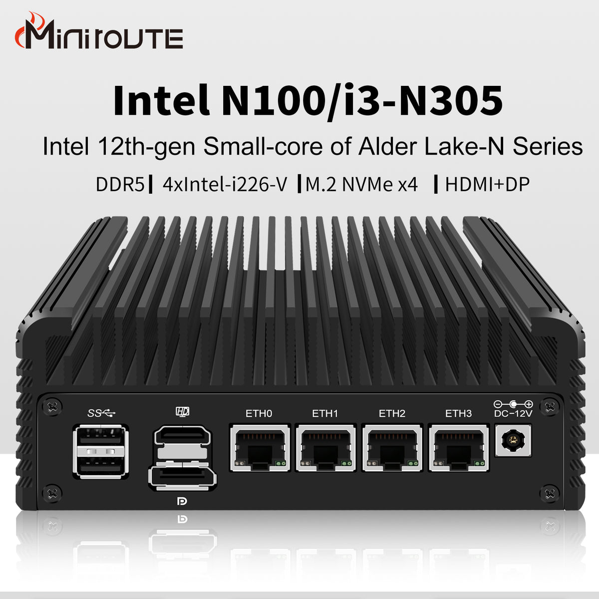 N100 Mini Pc Rack Mini Computer 12th Gen N100/i3-N305 Dual Display DDR5 4x2.5GbE Fanless ...