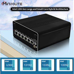 Intel 13th Gen U300/i3-1315U/i5-1335U/i7-1355U Mini PC,6x2.5Gb Ethernet Ports,DP/HDMI/Type-C CNC Soft Router/Server