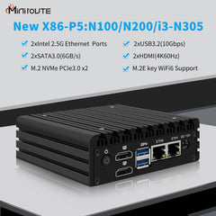 Miniroute x86 P5 Mini PC Intel N100,2xHDMI,2xIntel 2.5Gb Ethernet Ports,2xSATA3.0 Support WiFi6 Portable Computer with OPNsense