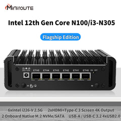Intel N100/N305 Fanless Mini PC QJ21, 2xHDMI+Type-C Triple Screen